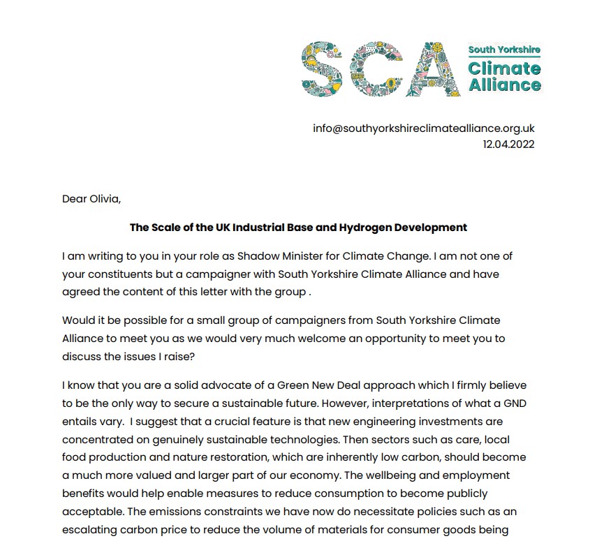 SCA letter to Olivia Blake MP